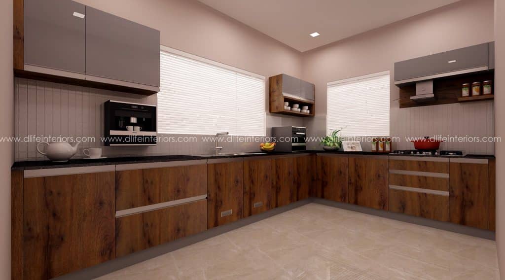 L Shaped Wooden Finish Kitchen