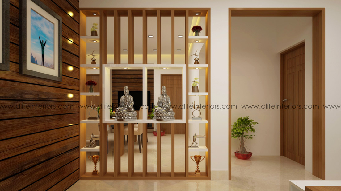 Living dining room partition design in Kollam