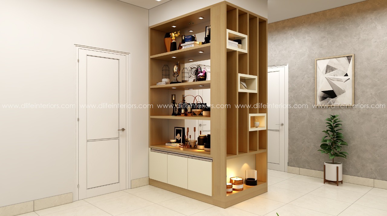 Living dining room partition design in Trivandrum