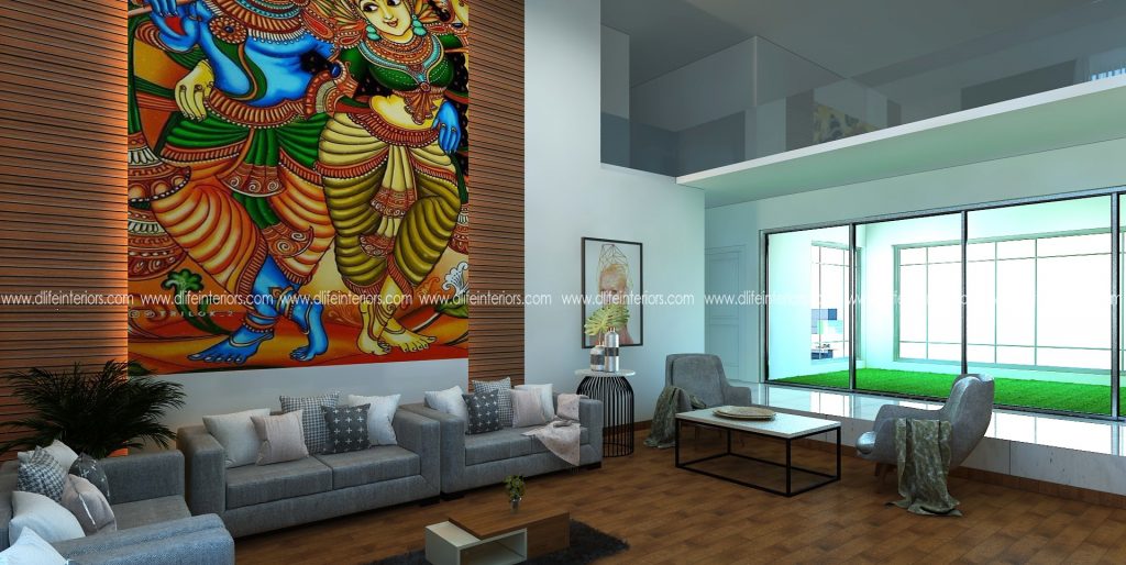 double height living room kerala