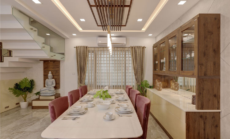 Stylish dining room interiors in Thrissur