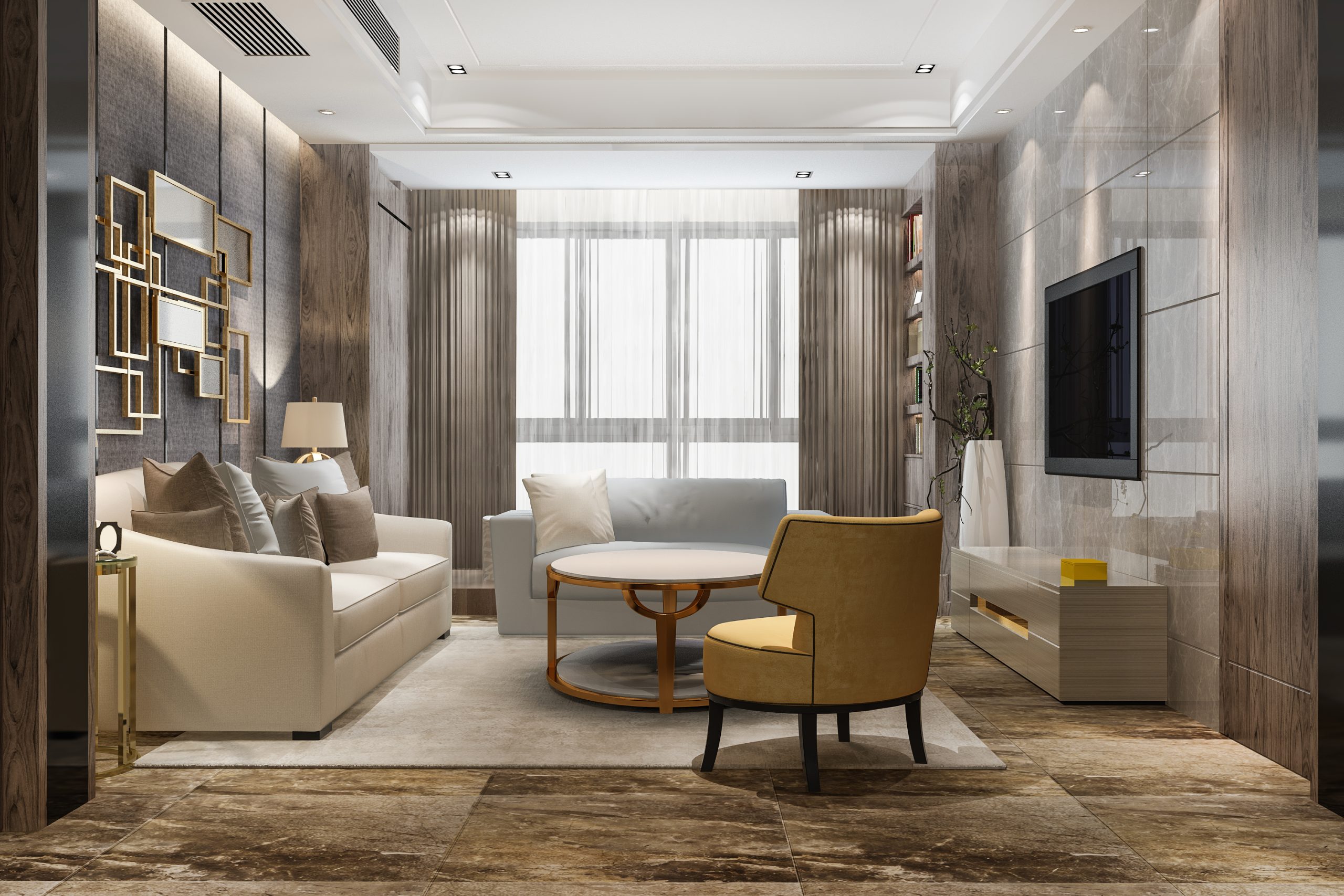 luxury and modern living room with fabric sofa