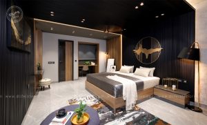 Contemporary bedroom design with black theme