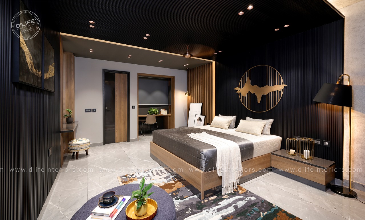 Contemporary bedroom design with black theme