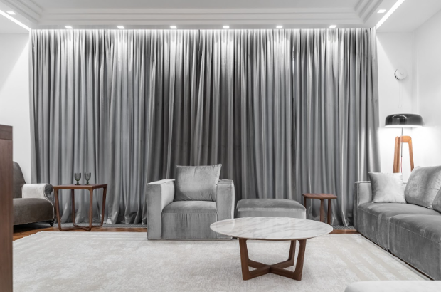 living room design in grey theme