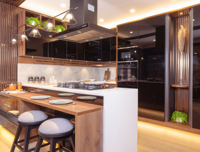 dining table with hood and hob